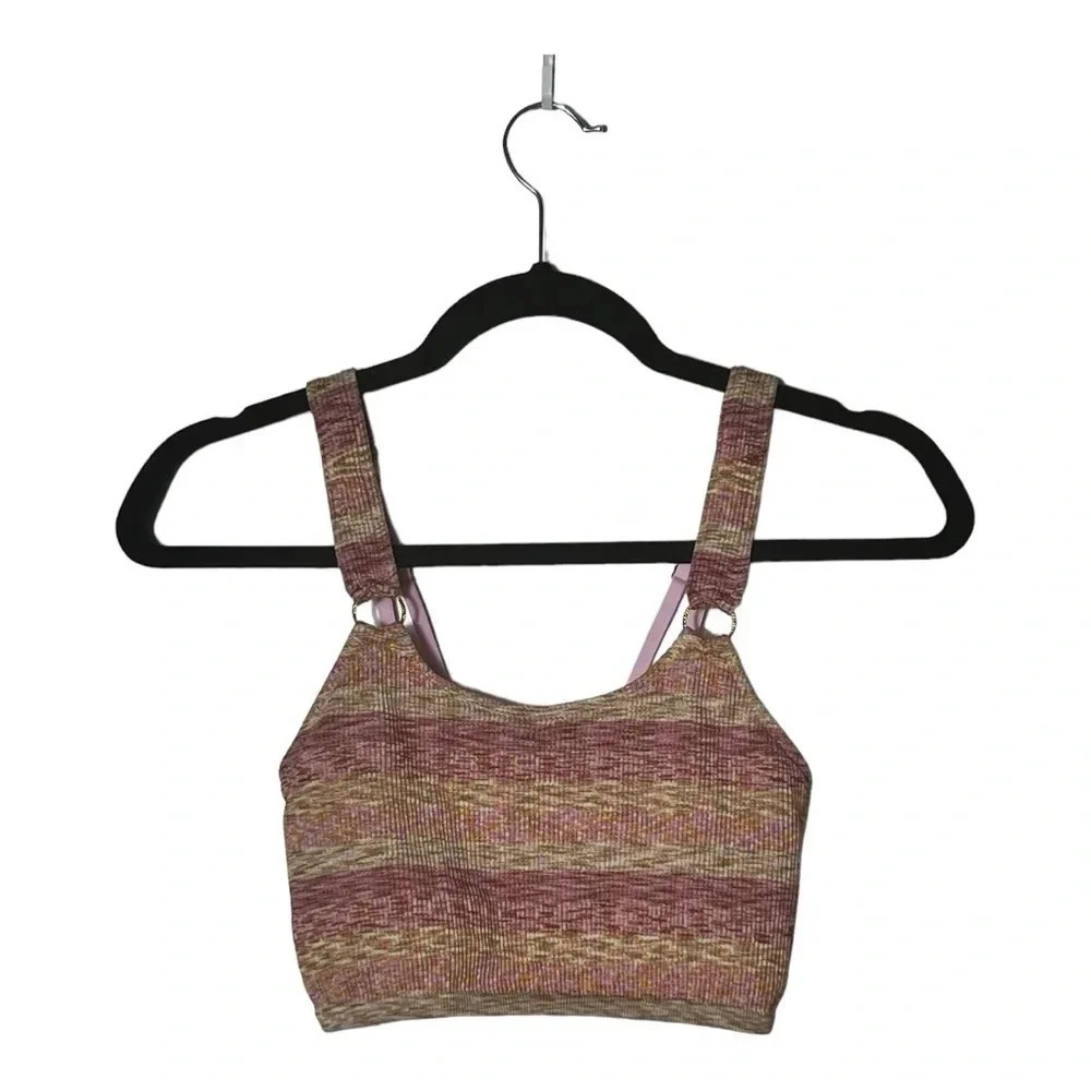1931. AERIE CROPPED TOP RIBBED WITH BUILT IN BRA SIZE SMALL GOLD RING STRAPS - Picture 2 of 8